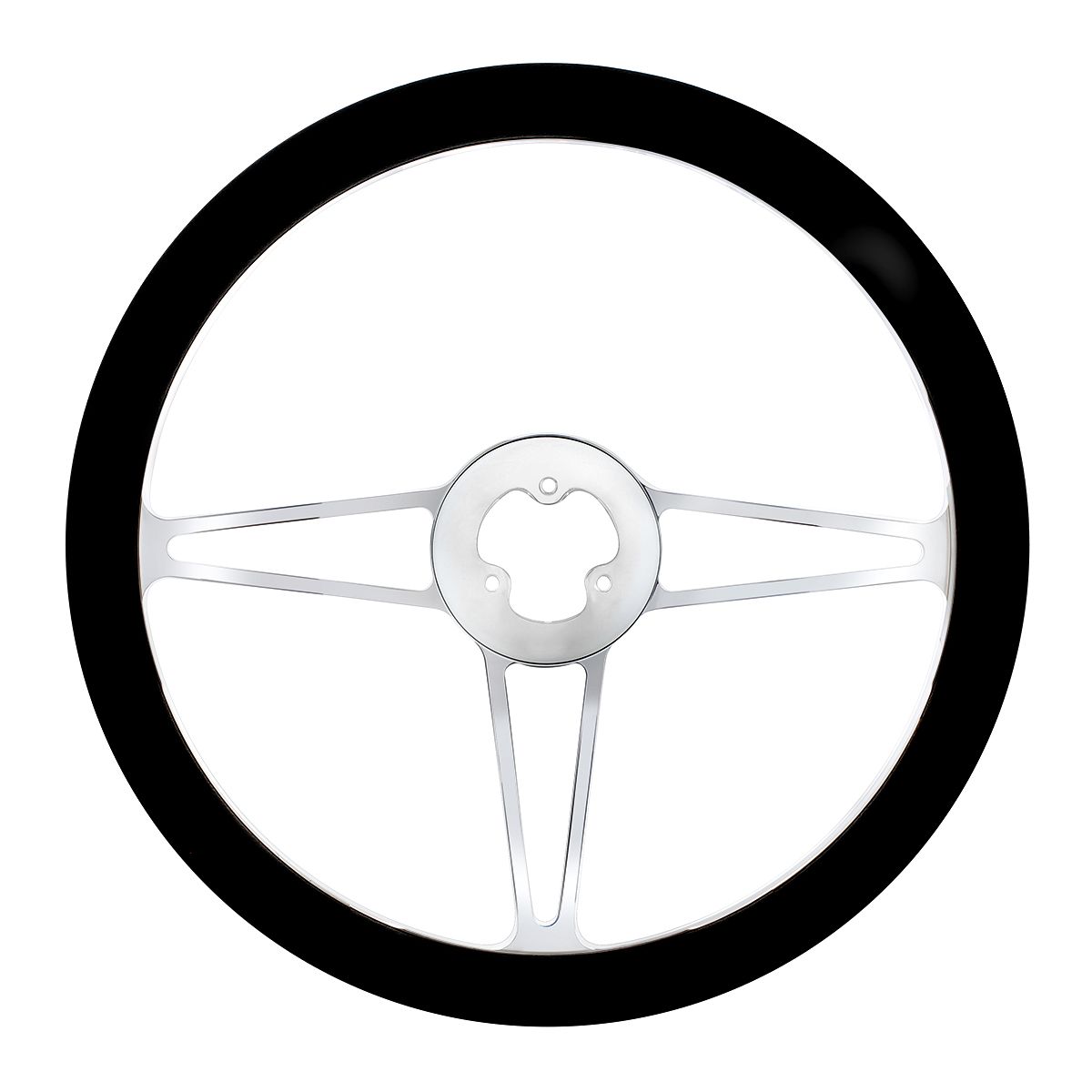 18" Chrome Aluminum "3-Spoke" Style Steering Wheel With Black Leather Rim