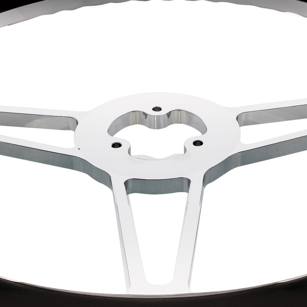 18" Chrome Aluminum "3-Spoke" Style Steering Wheel With Black Leather Rim - Thumbnail 2