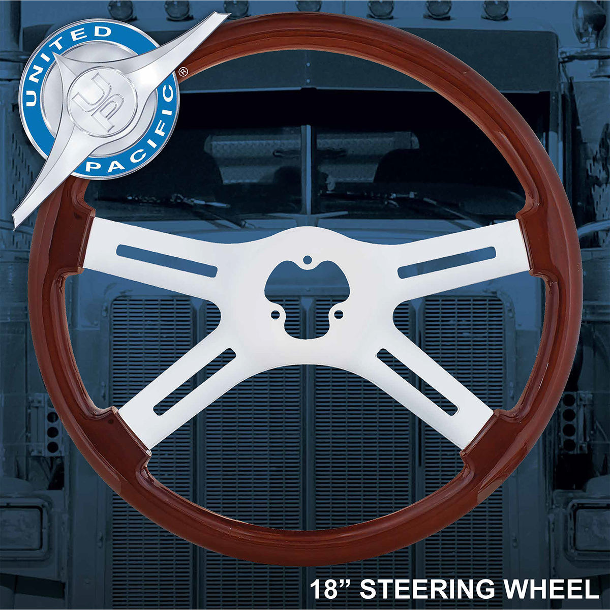 18" Chrome Steering Wheel With Skull Accent - Blue - Thumbnail 3