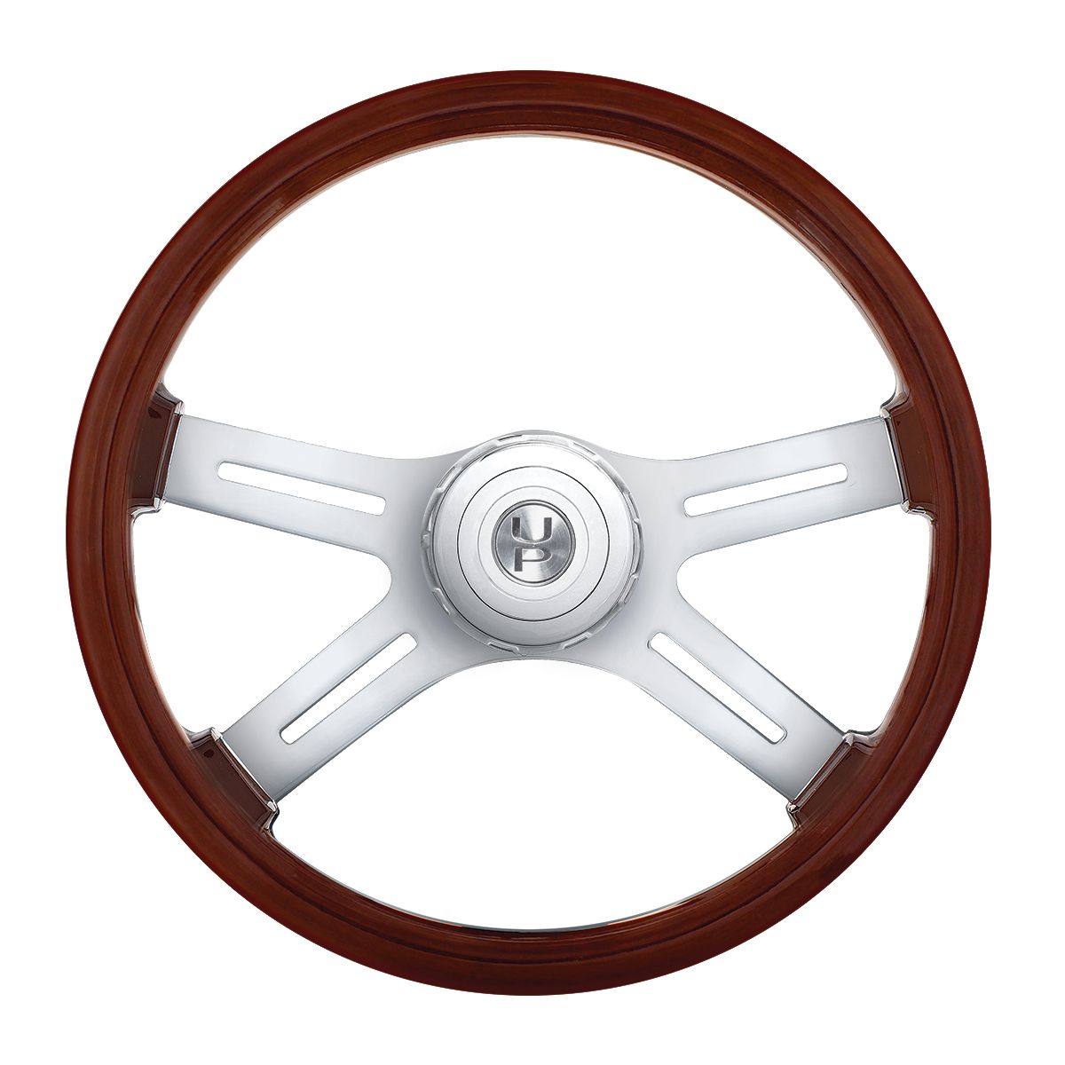 18" 4-Spoke Style Wood Steering Wheel With Hub & Horn Button Kit For Peterbilt (2006+) & Kenworth (2003+)