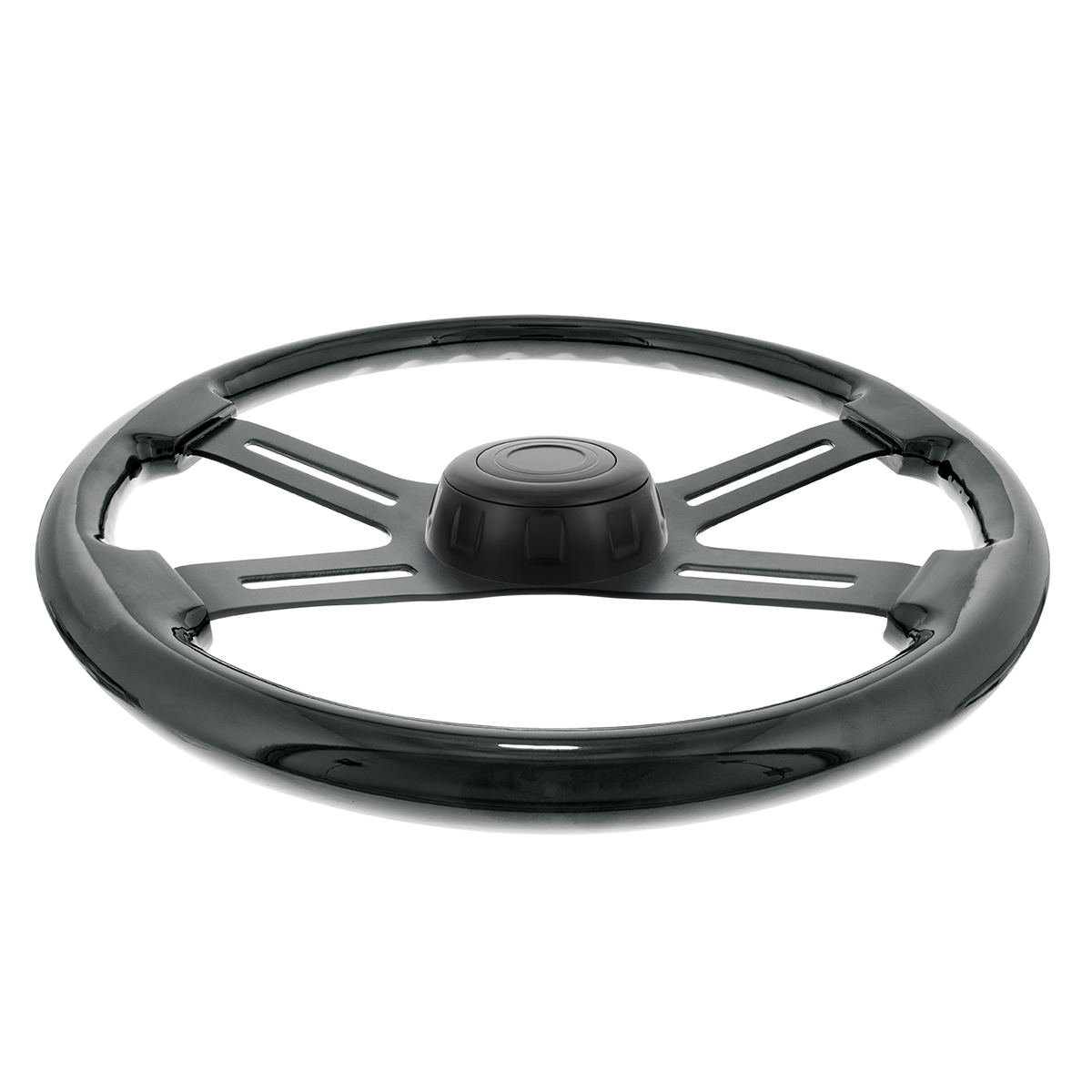 18" Matte Black 4 Spoke Steering Wheel With Horn Bezel & Button-Gloss Black - Thumbnail 2