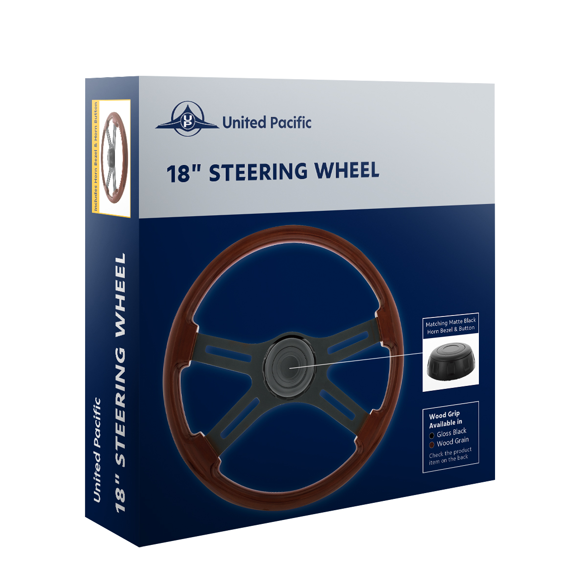 18" Matte Black 4 Spoke Steering Wheel With Horn Bezel & Button-Gloss Black - Thumbnail 5