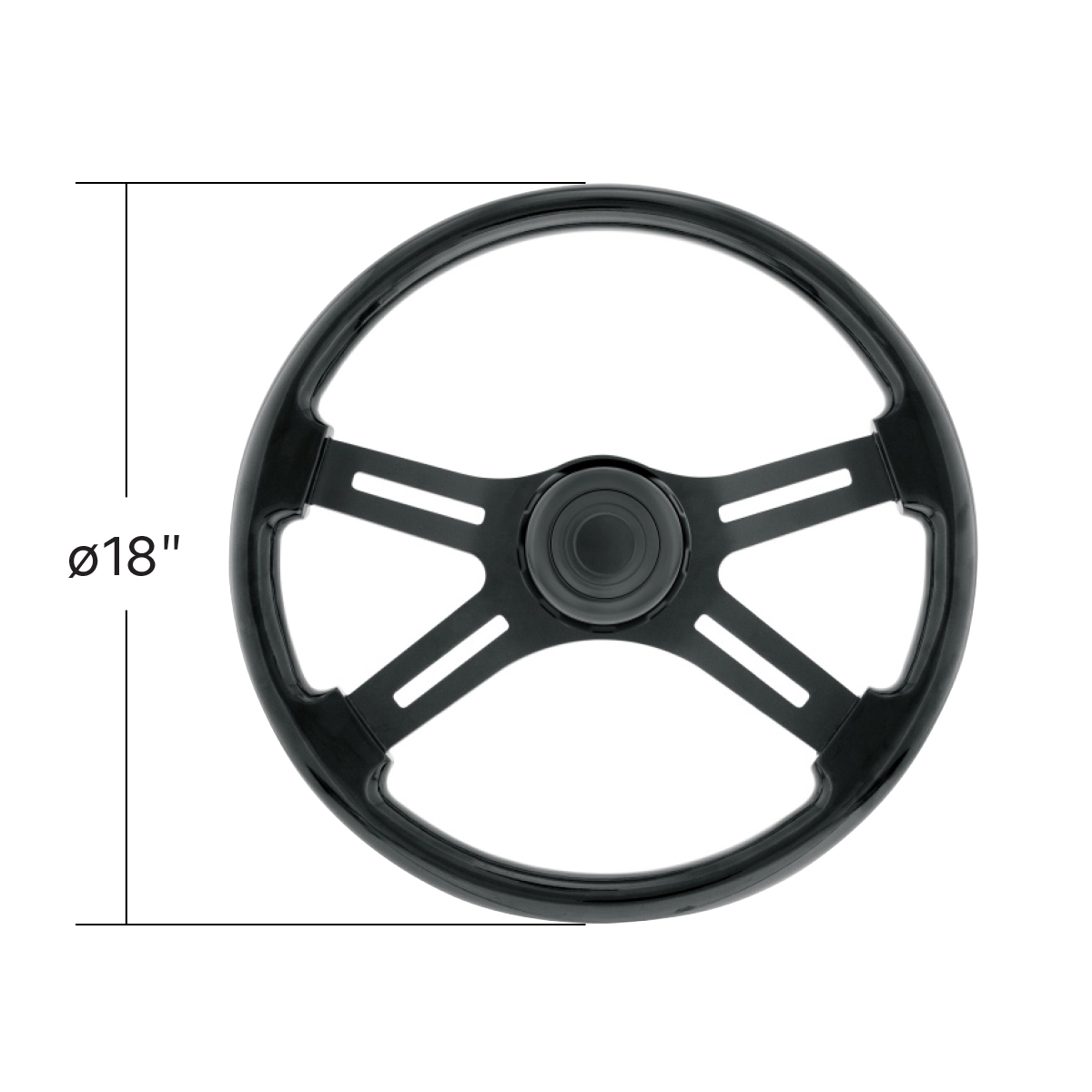 18" Matte Black 4 Spoke Steering Wheel With Horn Bezel & Button-Gloss Black - Thumbnail 6