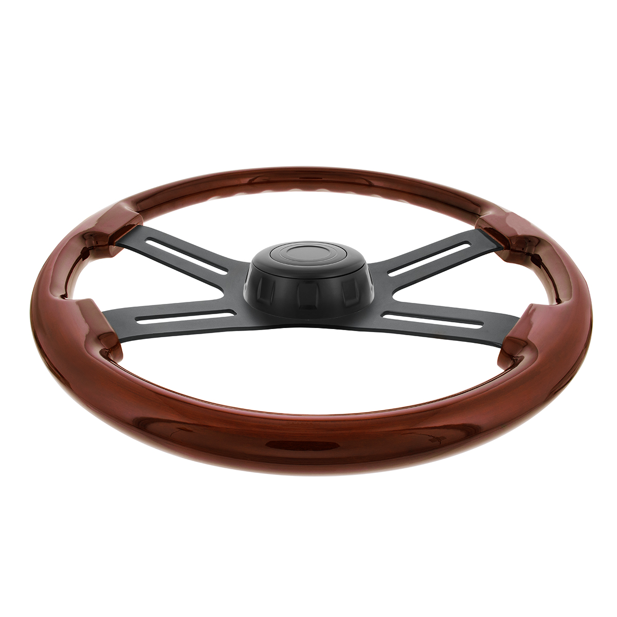18" Matte Black 4 Spoke Steering Wheel With Horn Bezel & Button-Wood Grain - Thumbnail 2