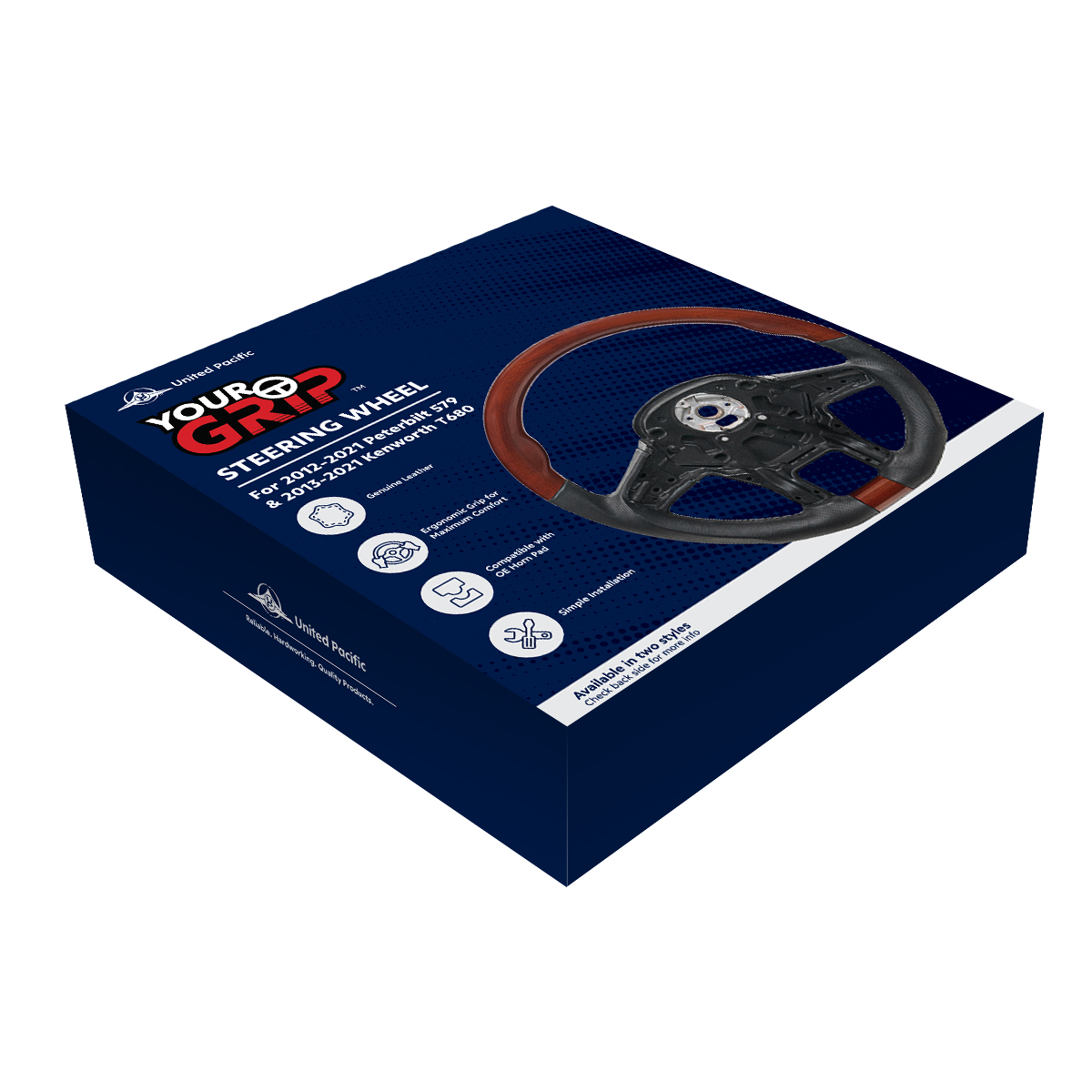 18" YourGrip Leather And Wood Steering Wheel For 2012-2021 Peterbilt 579 & 2013-2021 Kenworth T680 - Thumbnail 8