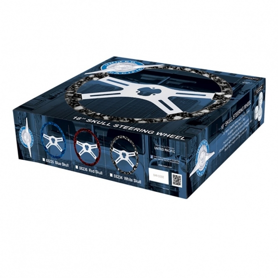 18" Skull Steering Wheel Only With Hydro-Dip Finish Wood - Blue - Thumbnail 2