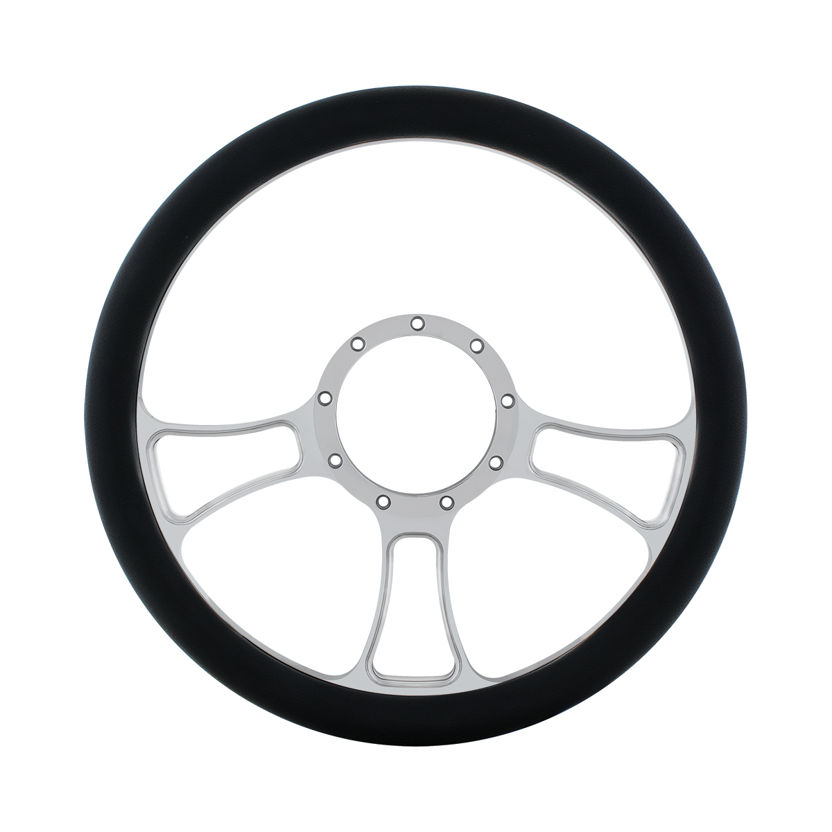 14" Chrome Aluminum Blade Style Steering Wheel With Black Engineered Leather Grip - Thumbnail 4