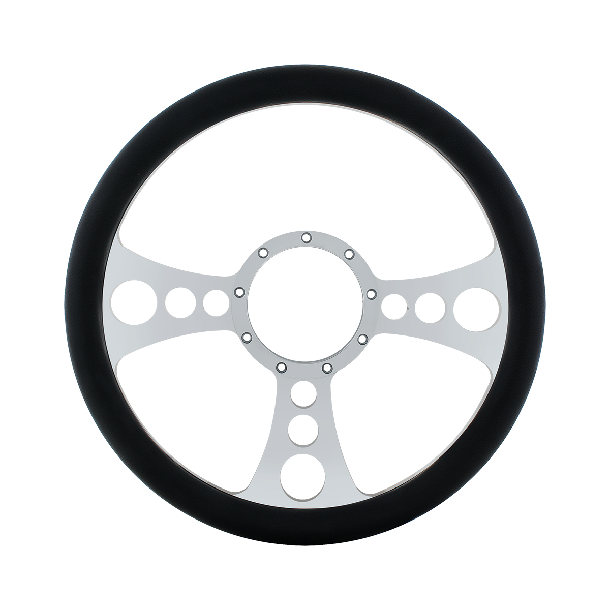 14" Chrome Aluminum Chopper Style Steering Wheel With Black Engineered Leather Grip - Thumbnail 4