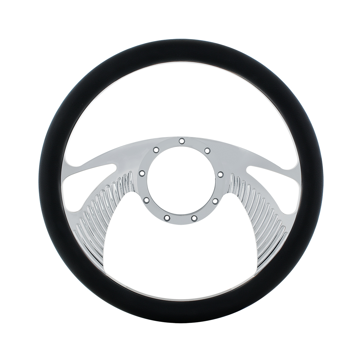 14" Chrome Aluminum Scorpion Style Steering Wheel With Black Engineered Leather Grip - Thumbnail 4