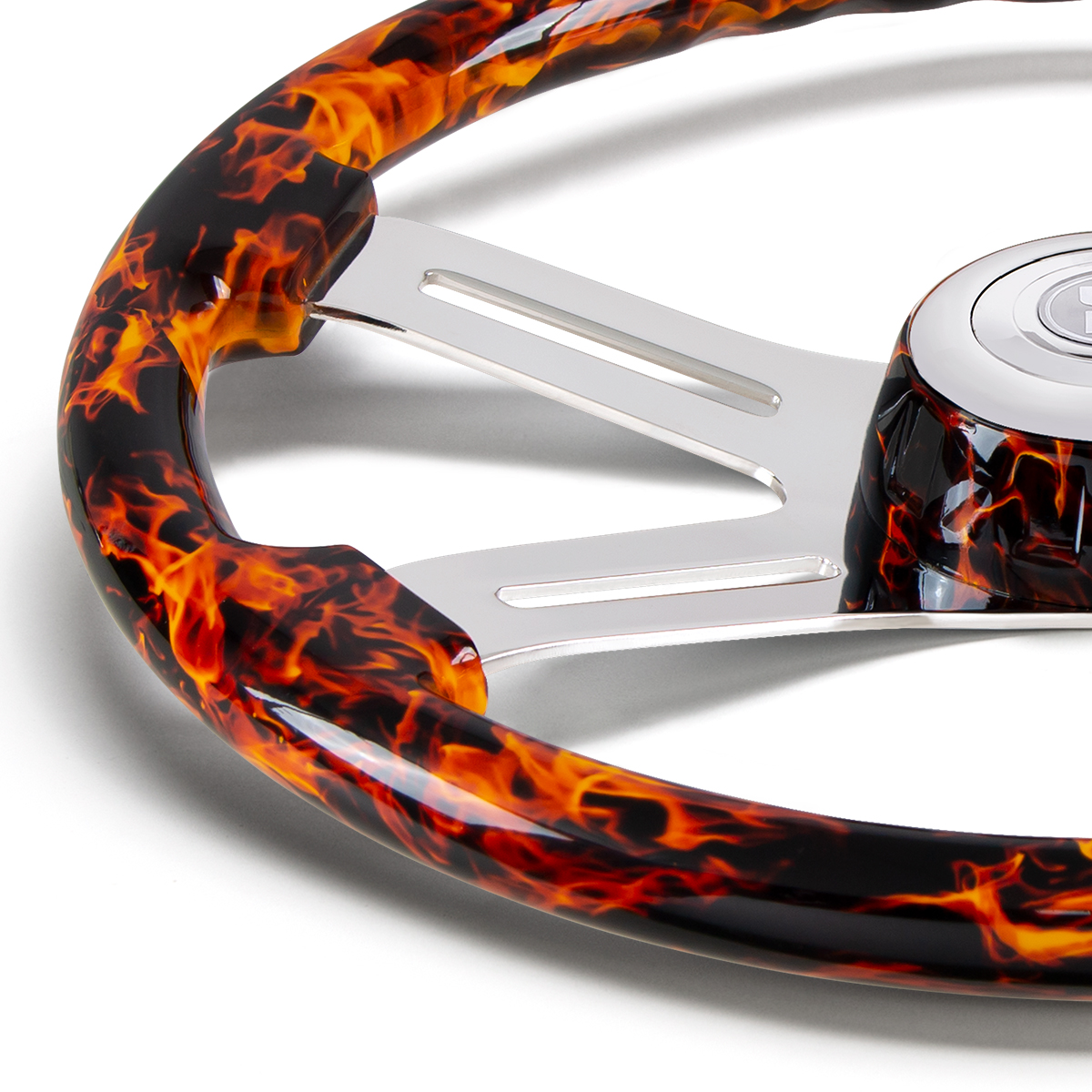 18" Flame Steering Wheel With Matching Flame Bezel - Thumbnail 4
