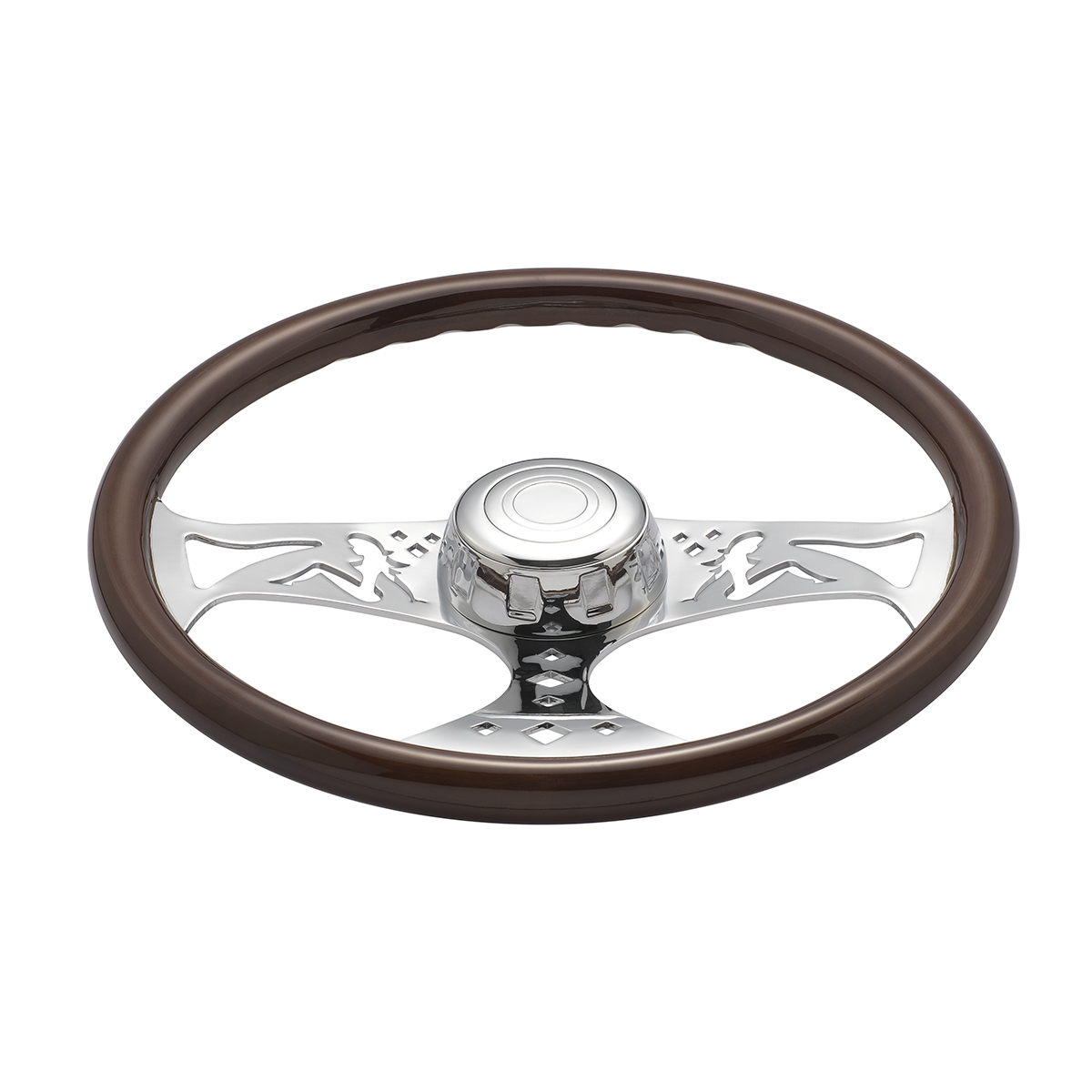 18" Lady Steering Wheel With Chrome Horn Bezel And Horn Button - Woodgrain - Thumbnail 2