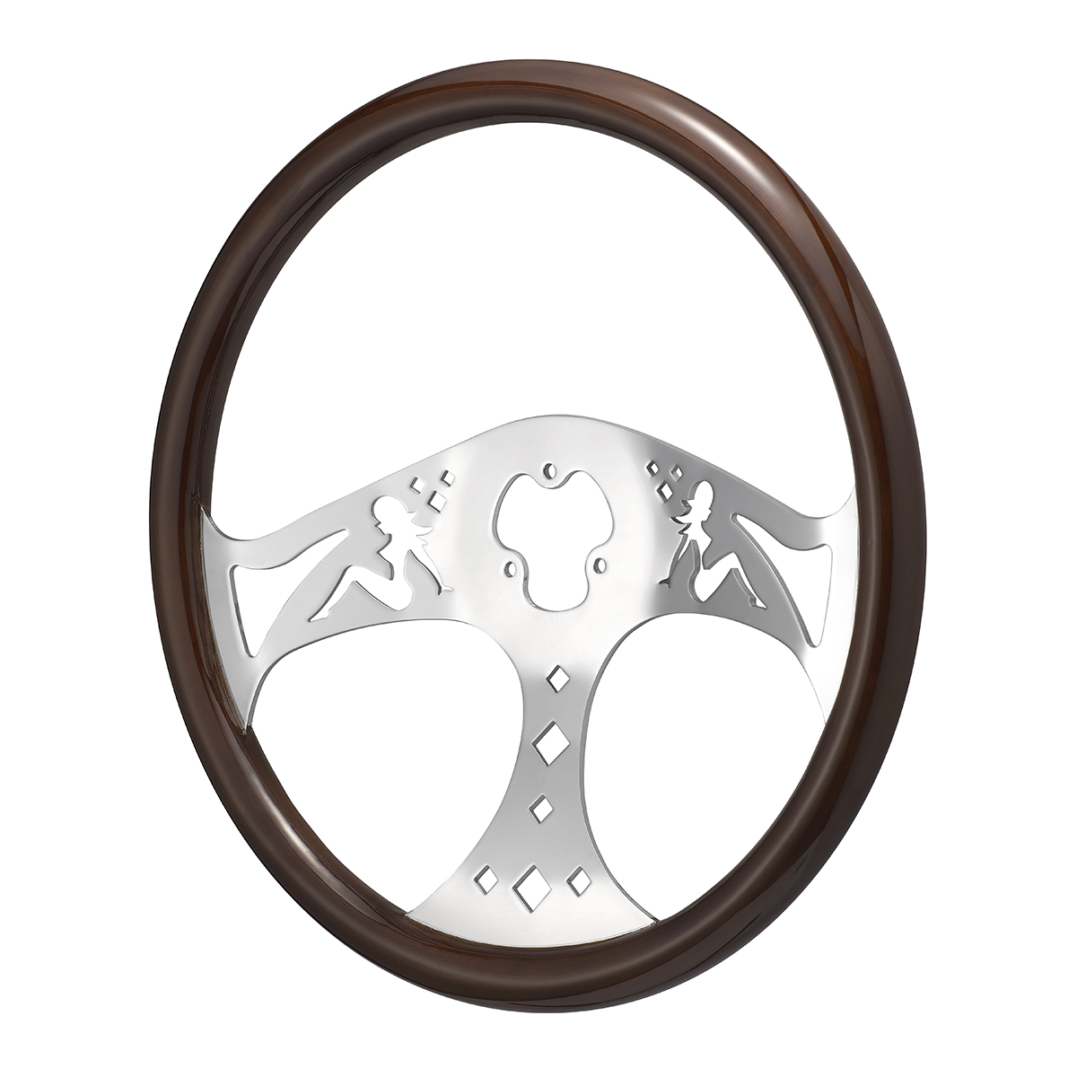 18" Lady Steering Wheel With Chrome Horn Bezel And Horn Button - Woodgrain - Thumbnail 3