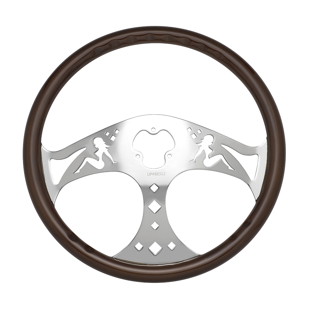 18" Lady Steering Wheel With Chrome Horn Bezel And Horn Button - Woodgrain - Thumbnail 4