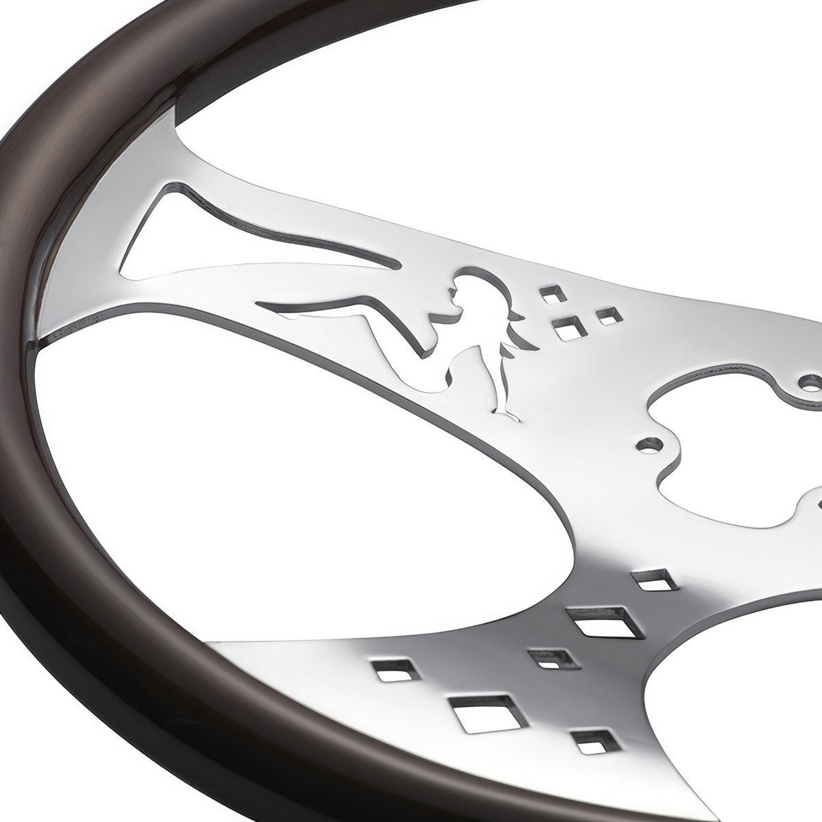 18" Lady Steering Wheel With Chrome Horn Bezel And Horn Button - Woodgrain - Thumbnail 5