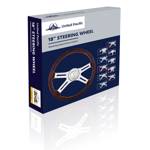 18" Lady Steering Wheel With Chrome Horn Bezel And Horn Button - Woodgrain - Thumbnail 6