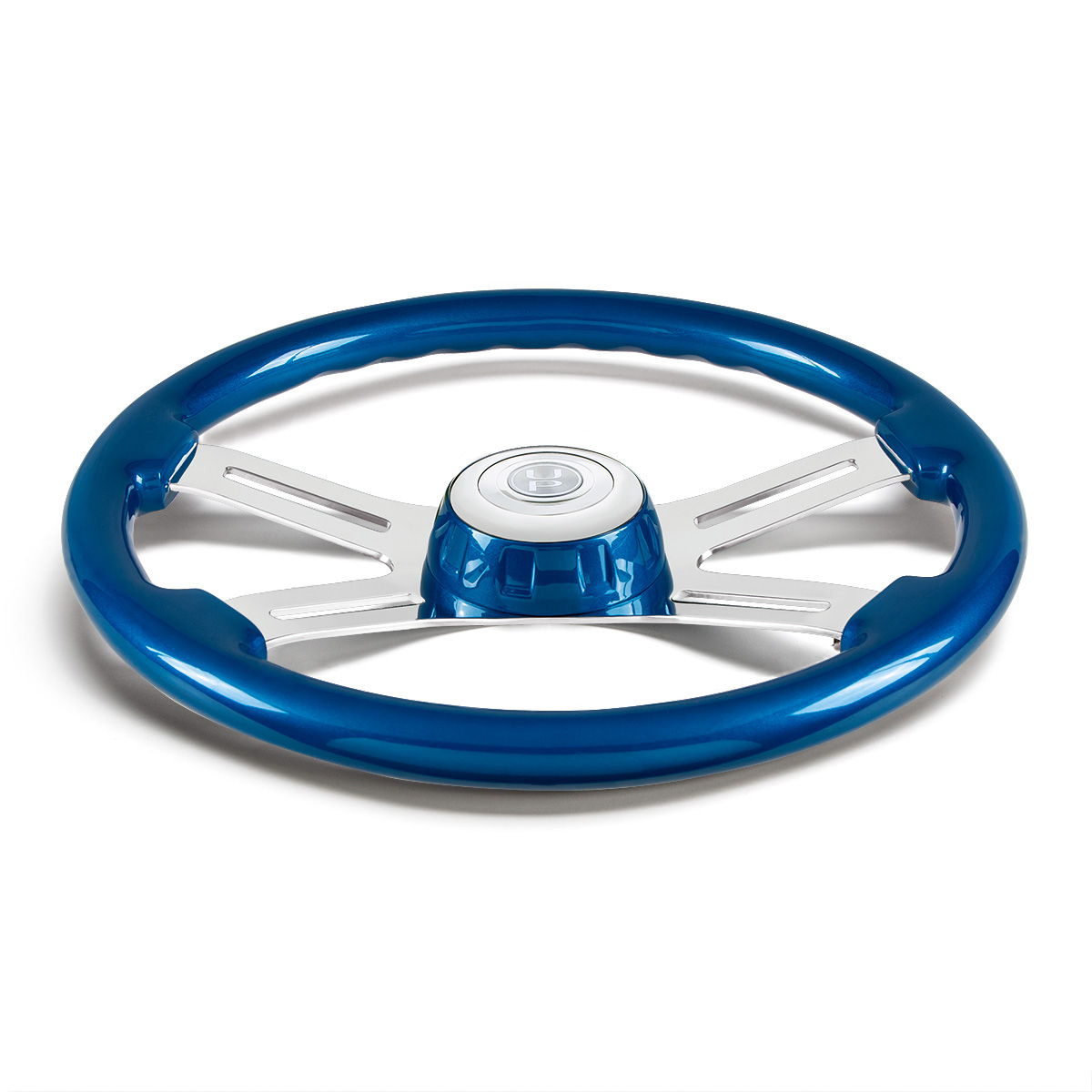 18" 4 Spoke Steering Wheel With Color Matching Horn Bezel - Electric Blue - Thumbnail 2