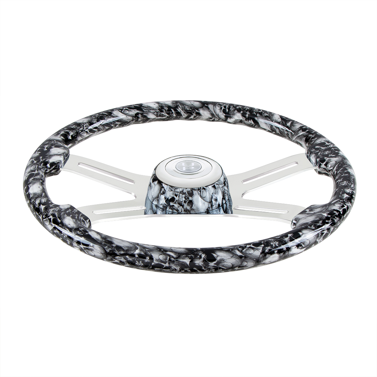 18" 4 Spoke Skull Steering Wheel With Matching Skull Horn Bezel - White - Thumbnail 2