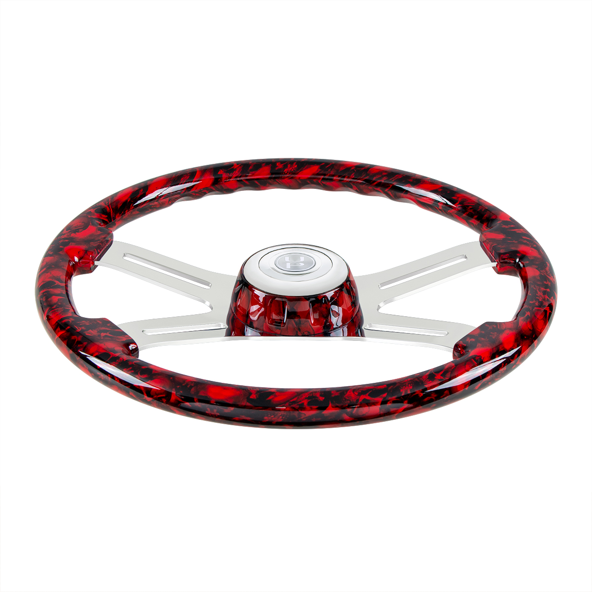 18" 4 Spoke Skull Steering Wheel With Matching Skull Horn Bezel - Red - Thumbnail 2
