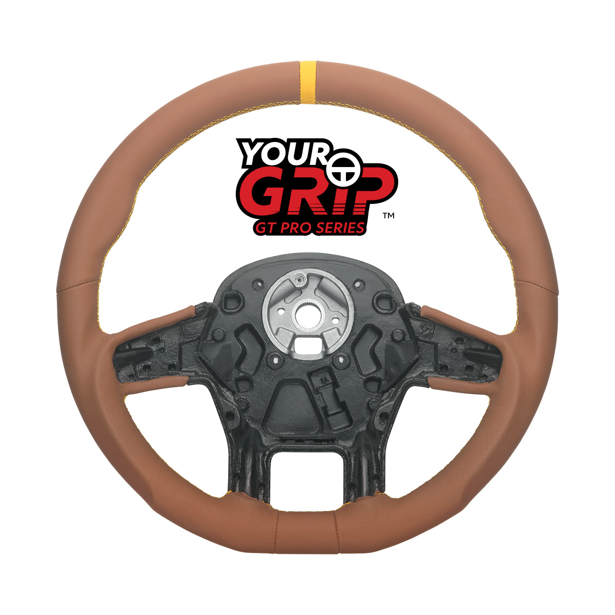 18" YourGrip GT PRO Leather Steering Wheel For 2012-2021 Peterbilt 579 & 2013-2021 Kenworth T680-Brown