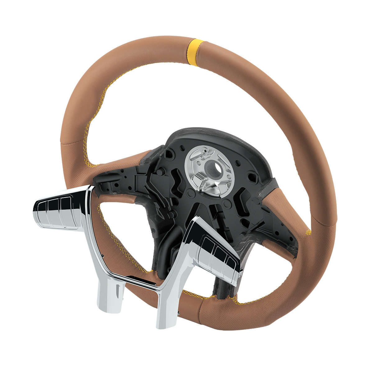 18" YourGrip GT PRO Leather Steering Wheel For 2012-2021 Peterbilt 579 & 2013-2021 Kenworth T680-Brown - Thumbnail 4