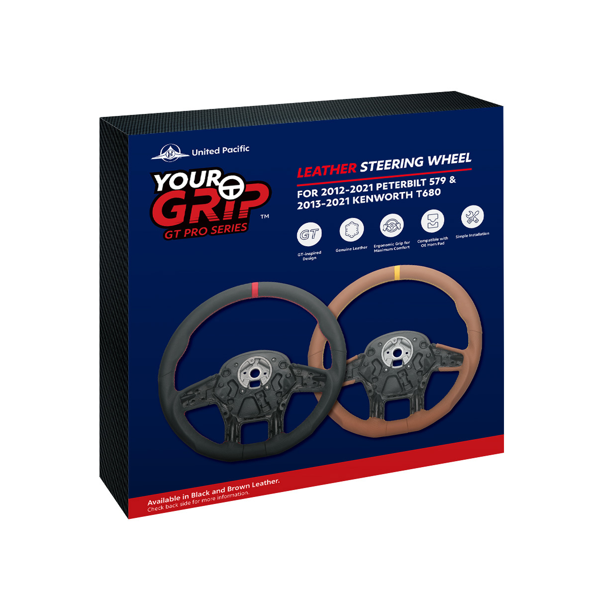 18" YourGrip GT PRO Leather Steering Wheel For 2012-2021 Peterbilt 579 & 2013-2021 Kenworth T680-Brown - Thumbnail 9