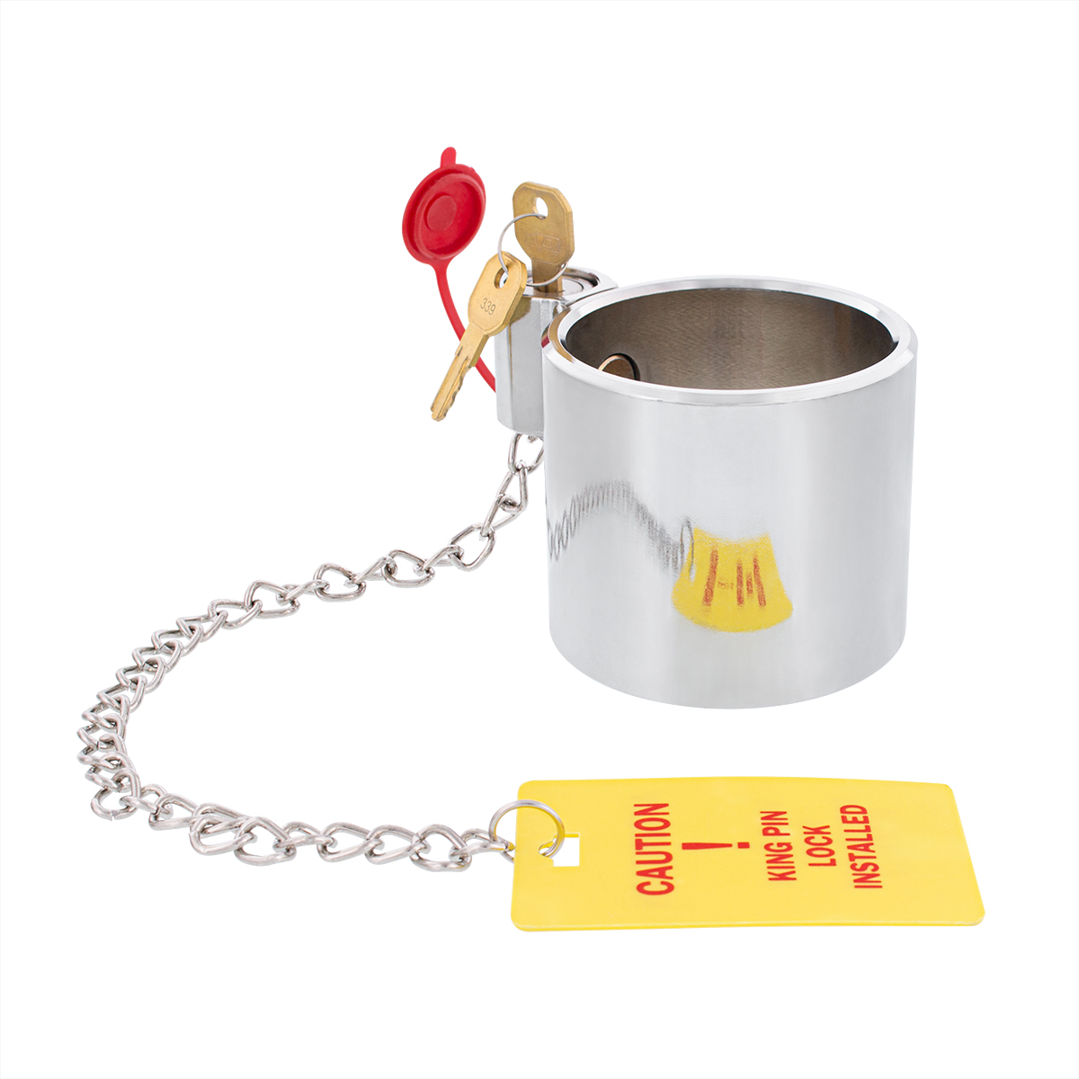 Heavy Duty Steel King Pin Lock With 12" Warning Tag For 2" Diameter Kingpin - Thumbnail 2