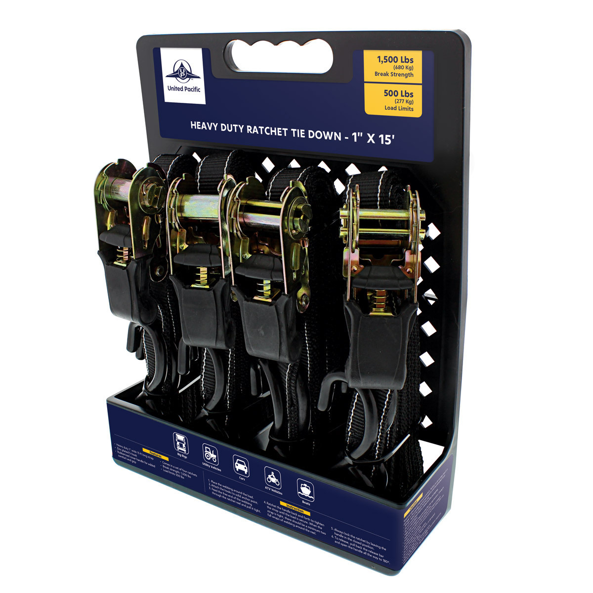 1" X 15' Ratchet Tie Down - S Hook (4-Pack) - Thumbnail 2