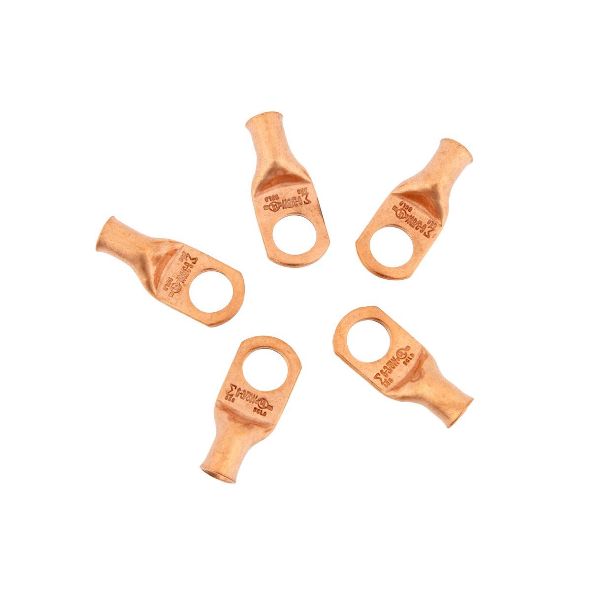 6 AWG 3/8" Stud Seamless Tubular Copper Lug (5-Pack)