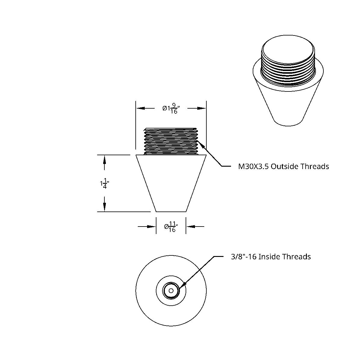 Chrome Aluminum M30X3.5 Male To 3/8"-16 Female Beer Tap Adapter - Thumbnail 4