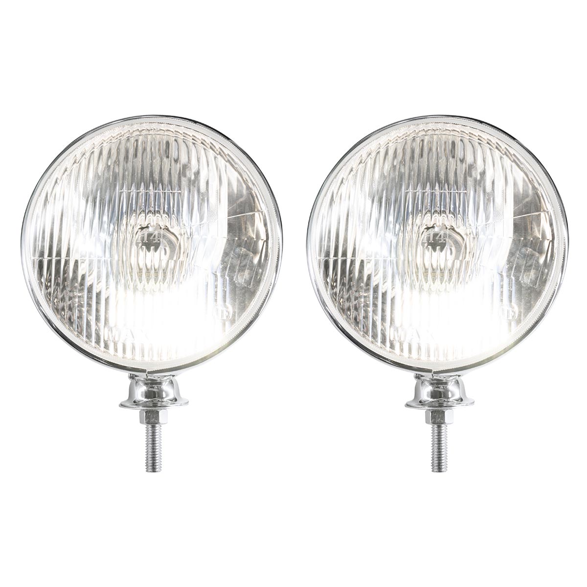 7" Chrome Dietz Style Headlight With 12 Volt Flat H4 Halogen Bulb (Pair) - Thumbnail 2