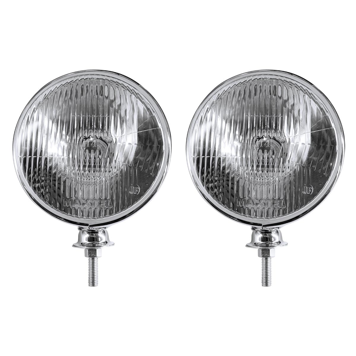 7" Chrome Dietz Style Headlight With 12 Volt Flat H4 Halogen Bulb (Pair) - Thumbnail 3