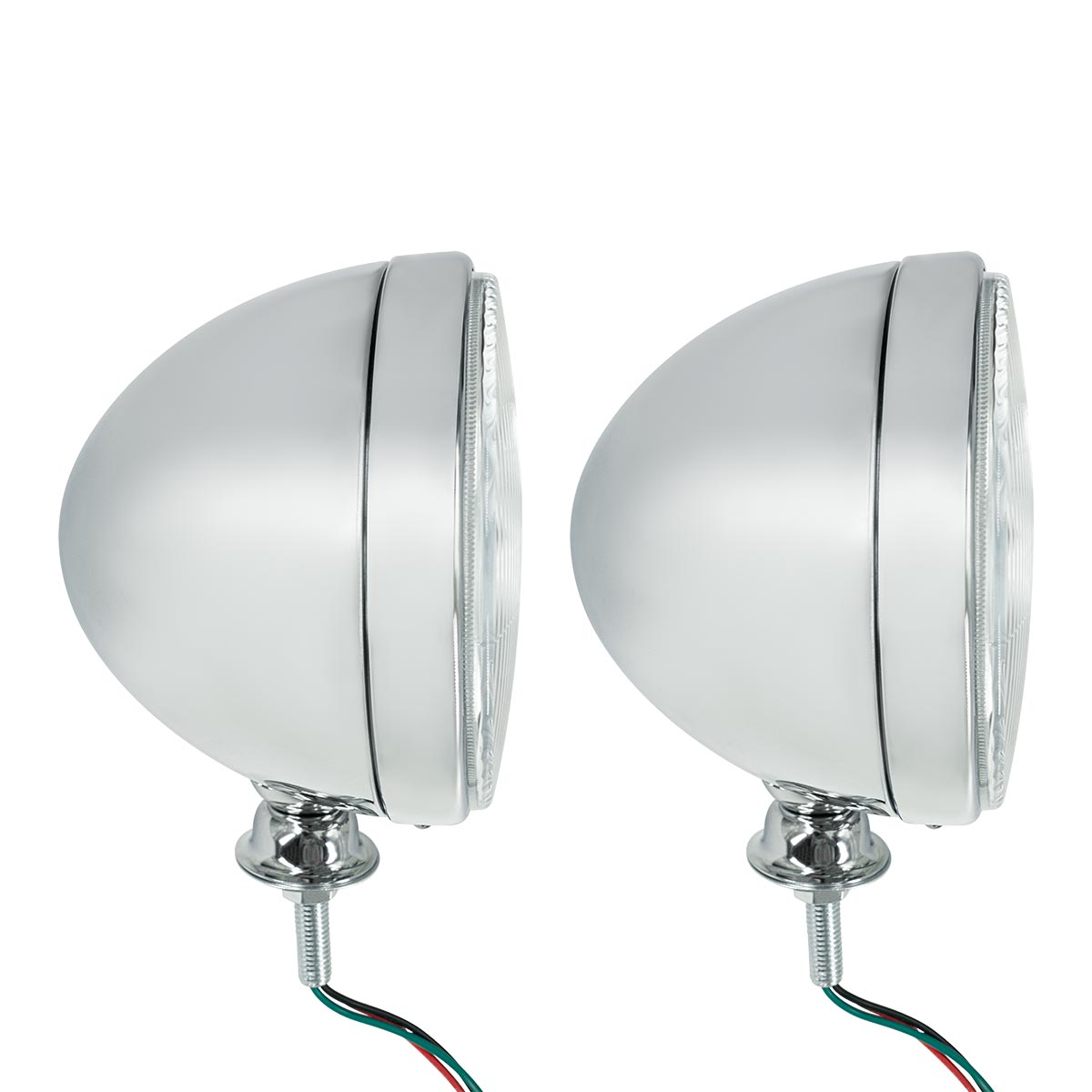 7" Chrome Dietz Style Headlight With 12 Volt Flat H4 Halogen Bulb (Pair) - Thumbnail 5