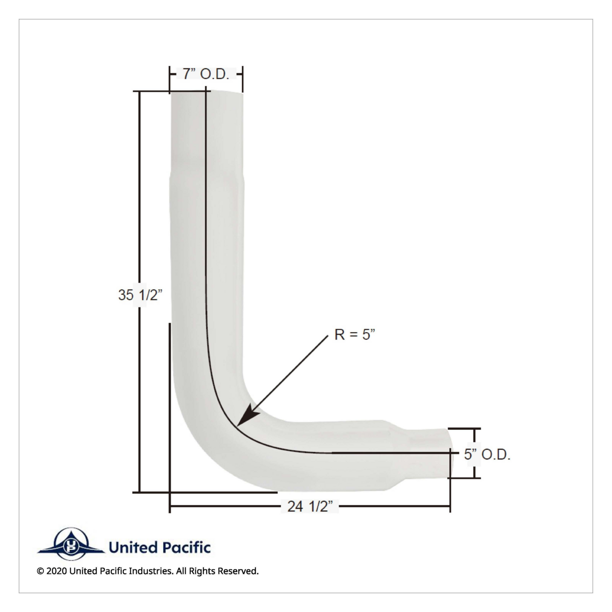 Chrome 90 Degree Exhaust Elbow, Reduce 7" O.D. To 5" O.D. - 35" X 24" - Thumbnail 3