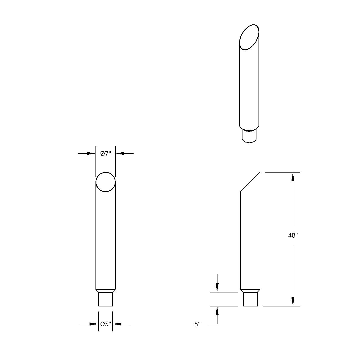 7" Mitred Reduce To 5" O.D. Bottom Exhaust - 48" L - Thumbnail 2
