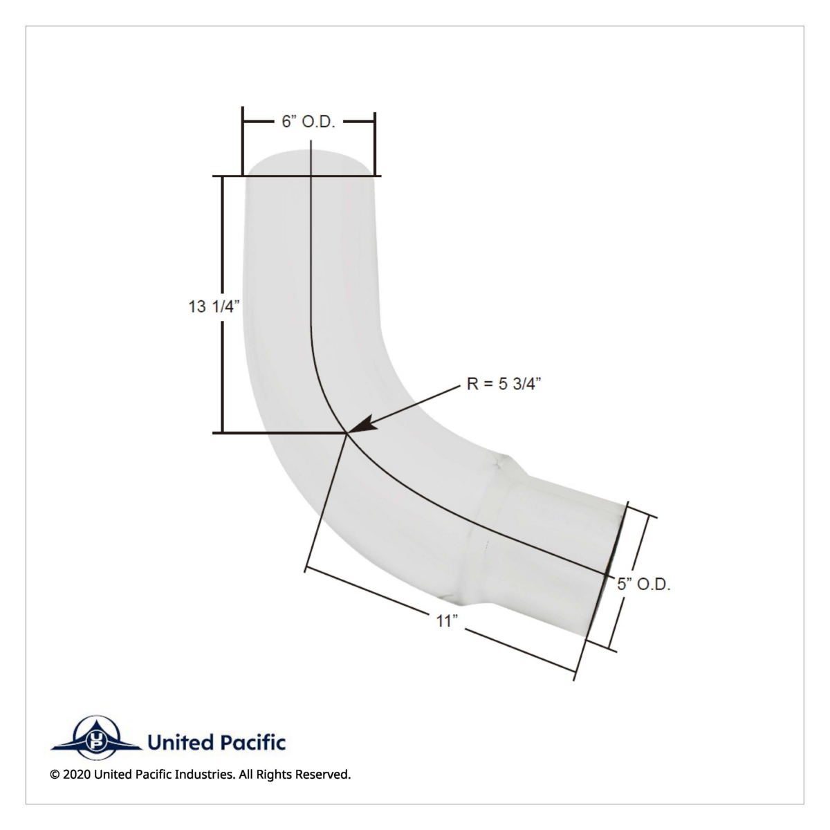 Chrome 68 Degree Angled Exhaust Elbow For Peterbilt 359 - Reduce 6" OD To 5" OD - Thumbnail 3