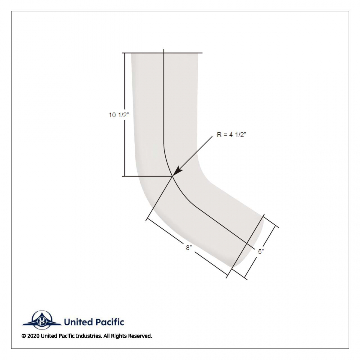 Chrome 58 Degree Angled Exhaust Elbow For Peterbilt 379 - Straight 5" OD To 5" OD - Thumbnail 3