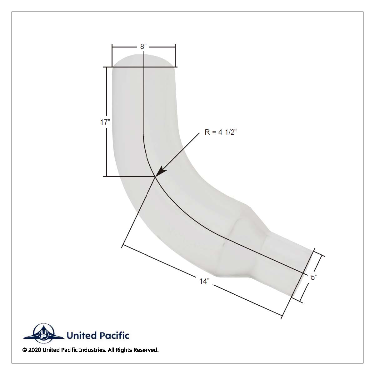 Chrome 58 Degree Angled Exhaust Elbow For Peterbilt 379 - 8" OD To 5" OD - Thumbnail 3