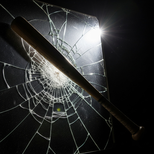 A window with security film showing a crack but holding the glass together