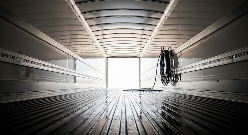 The clean interior of a semi-trailer after a washout